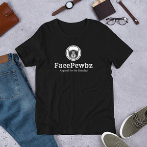 FacePewbz Apparel for the Bearded, black with white logo beard t-shirt.